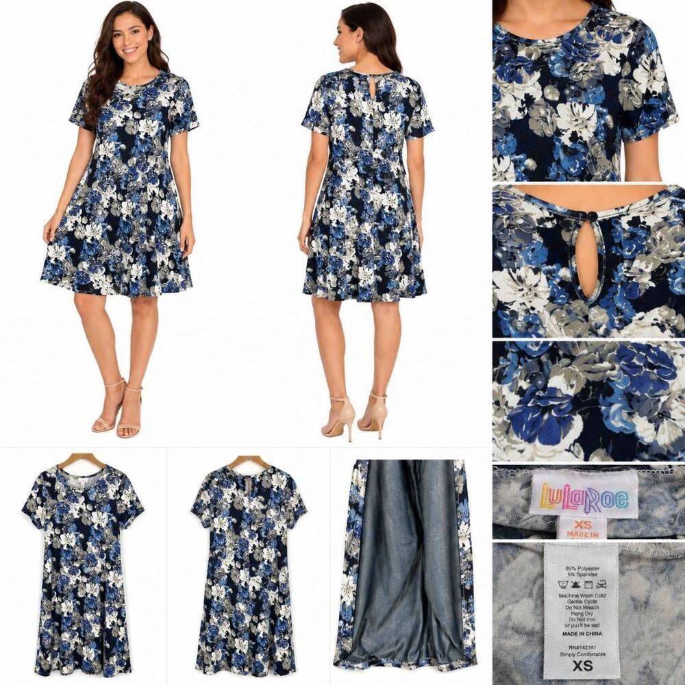 LuLaRoe Floral Swing Dress Blue Gray XS